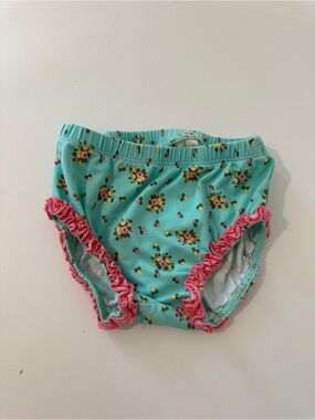 Matilda Jane Teal Floral Ruffle Diaper Cover with Pink Trim